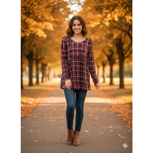 Agnes & Dora Plaid Tunic Top XS Burgundy White windowpane dark academia